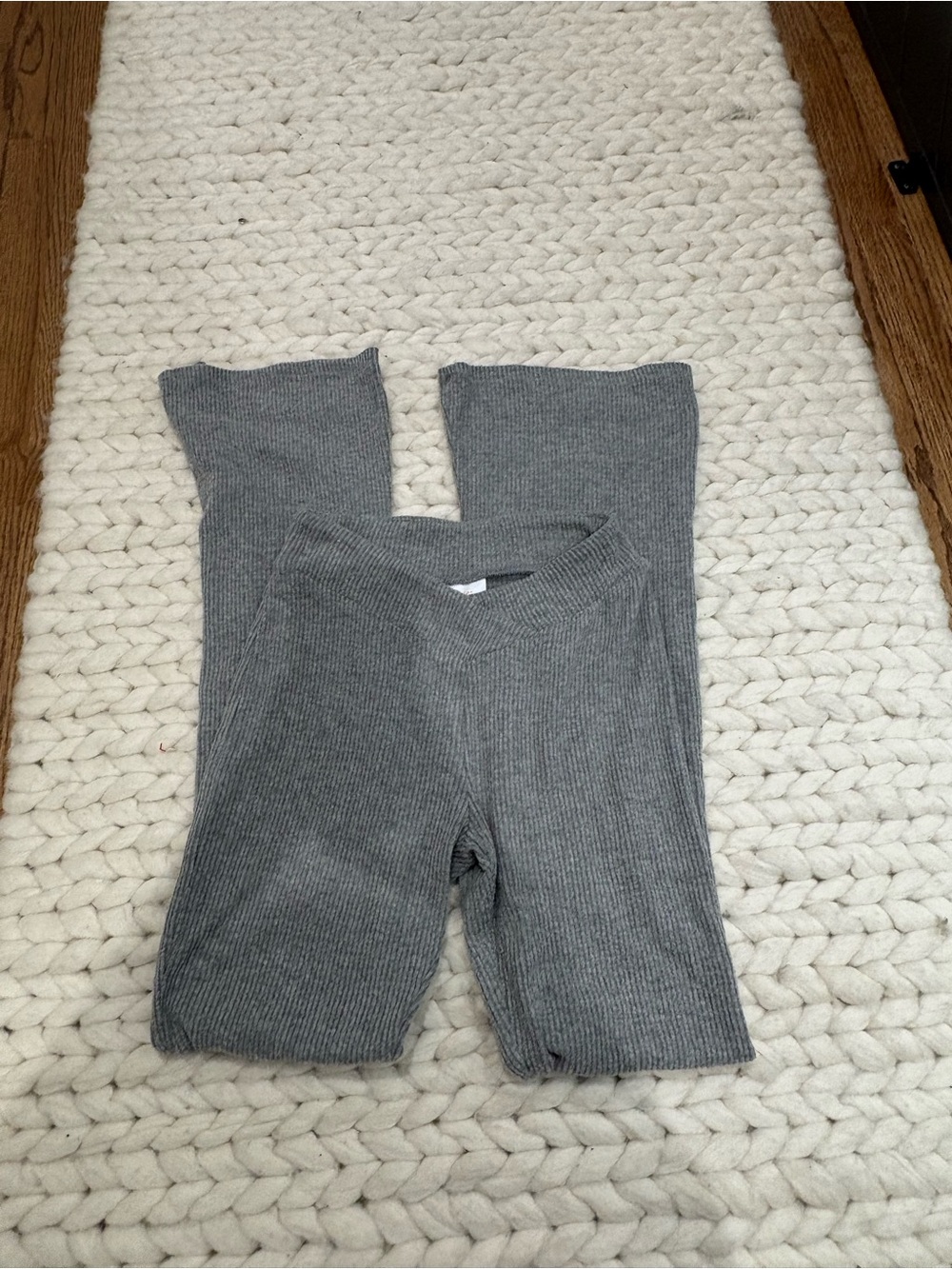 Ribbed Knit Gray foldover Lounge Pants with V waist